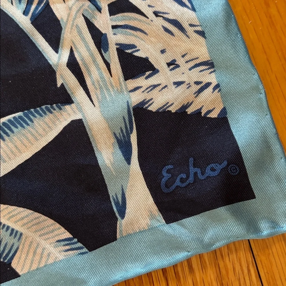 Echo silk printed Navy and Cream Palm Tree Scarf new with out tags